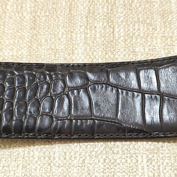 Lauren Ralph Lauren Croc Embossed Gray Leather Belt Silver Buckle Size M - Picture 8 of 11